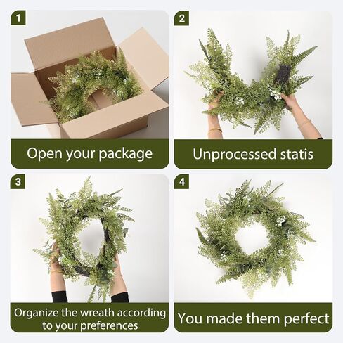 24''Fern Wreath for Front Door - Artificial Greenery All Seasons Wreath Fake Hanging Ferns Plants for Wedding Centerpieces Table Front Door Decoration, with LED Warm Lights in Saudi Arabia