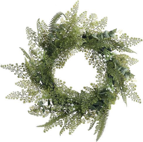 24''Fern Wreath for Front Door - Artificial Greenery All Seasons Wreath Fake Hanging Ferns Plants for Wedding Centerpieces Table Front Door Decoration, with LED Warm Lights in Saudi Arabia
