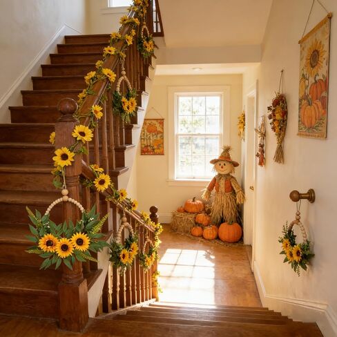 2Pcs-20in Sunflower Half Wreath – Spring Door Wreath & All-Season Flower Wreath with Yellow Sunflowers, Green Foliage & Wooden Bead Accent for Indoor Front Door Farmhouse Window Wall in Saudi Arabia