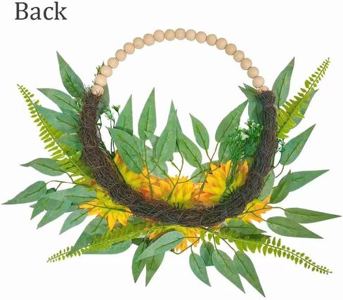 2Pcs-20in Sunflower Half Wreath – Spring Door Wreath & All-Season Flower Wreath with Yellow Sunflowers, Green Foliage & Wooden Bead Accent for Indoor Front Door Farmhouse Window Wall in Saudi Arabia