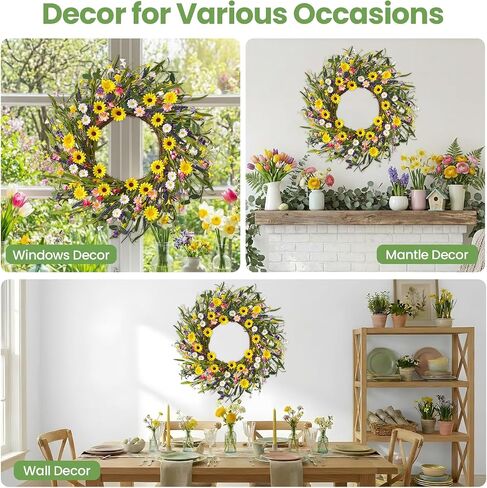 Spring Wreaths for Front Door, 22 Inch Spring and Summer Daisy Wreath for Farmhouse Porch Wall Window Home Decor for Indoor Outdoor Housewarming Gift in Saudi Arabia
