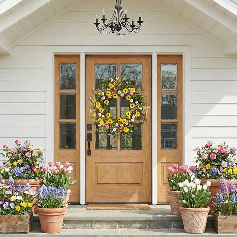 Spring Wreaths for Front Door, 22 Inch Spring and Summer Daisy Wreath for Farmhouse Porch Wall Window Home Decor for Indoor Outdoor Housewarming Gift in Saudi Arabia