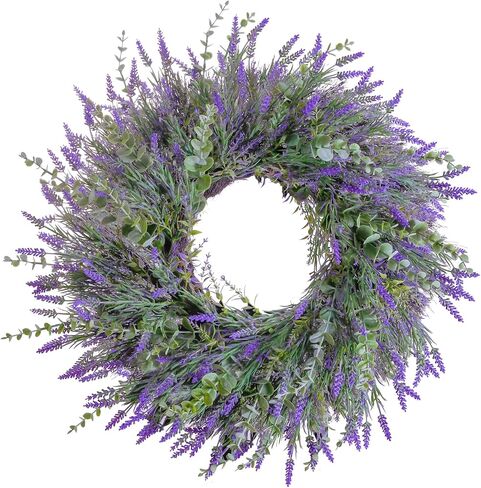 24'' Eucalyptus Lavender Wreath,Lavender Wreath for Front Door,Summer Spring Wreaths for Front Door All Seasons for Home Wedding Farmhouse Wall Decor in Saudi Arabia