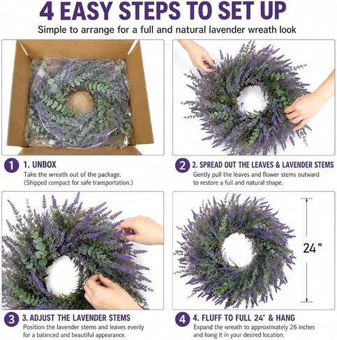 24'' Eucalyptus Lavender Wreath,Lavender Wreath for Front Door,Summer Spring Wreaths for Front Door All Seasons for Home Wedding Farmhouse Wall Decor in Saudi Arabia