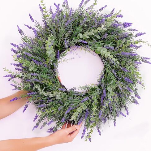 24'' Eucalyptus Lavender Wreath,Lavender Wreath for Front Door,Summer Spring Wreaths for Front Door All Seasons for Home Wedding Farmhouse Wall Decor in Saudi Arabia