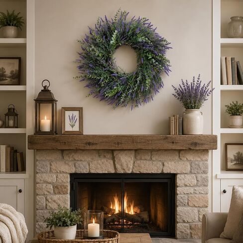 24'' Eucalyptus Lavender Wreath,Lavender Wreath for Front Door,Summer Spring Wreaths for Front Door All Seasons for Home Wedding Farmhouse Wall Decor in Saudi Arabia