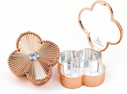Lucky Charm Luxury Travel Pill Organizer, 5 Compartments, Easy-Open Lock, Mirror, Cute Compact Pill Box for Purse, BPA-Free, Gold, Stylish Vitamin Case & Small Jewelry Storage (Rose Gold) in Saudi Arabia