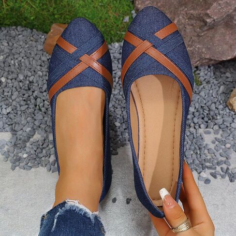 Fashion Women's Casual Denim Cross Strap Flats, Comfortable Walking Shoes, Ideal for Shopping Trips & Weekend Errands in Kuwait