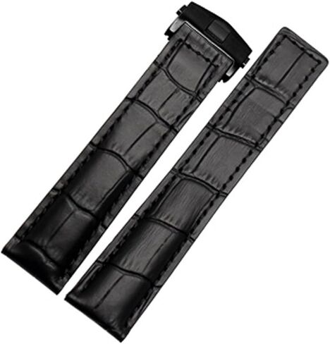 Genuine Leather Bracelet 19mm 20mm 22m for Tag Heuer Watchband Men Wristwatches Band Accessories Fold Buckle Leather Watch Strap (Color : Black red Silver, Size : 20mm) in Saudi Arabia