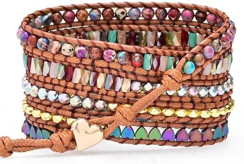Boho Beaded Wraps Strap Compatible with Fitbit Versa 4/Versa 3/Sense 2/Sense,Women Men Handmade Natural Stone Colorful Jasper Strap for Versa 2 /Versa/Versa Lite in Saudi Arabia