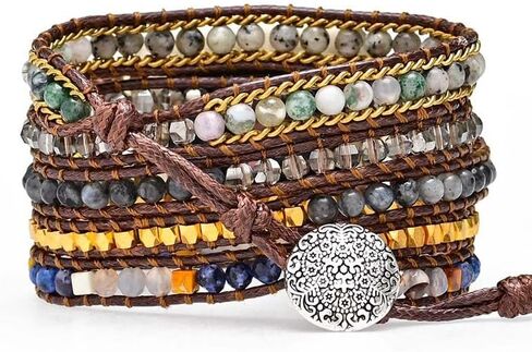 Boho Beaded Wraps Strap Compatible with Fitbit Versa 4/Versa 3/Sense 2/Sense,Women Men Handmade Natural Stone Colorful Jasper Strap for Versa 2 /Versa/Versa Lite in Saudi Arabia