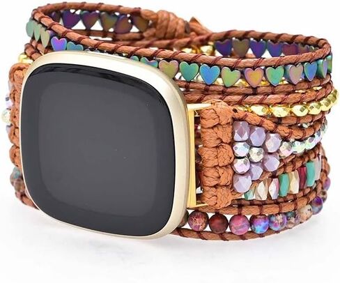 Boho Beaded Wraps Strap Compatible with Fitbit Versa 4/Versa 3/Sense 2/Sense,Women Men Handmade Natural Stone Colorful Jasper Strap for Versa 2 /Versa/Versa Lite in Saudi Arabia