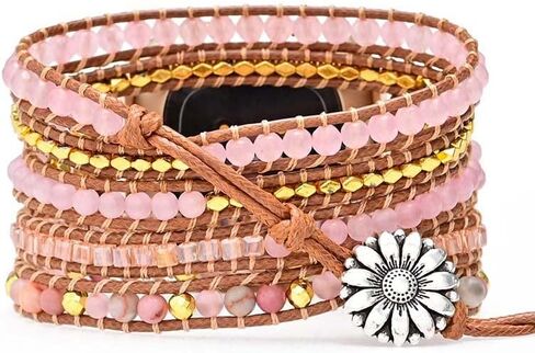 Boho Beaded Wraps Strap Compatible with Fitbit Versa 4/Versa 3/Sense 2/Sense,Women Men Handmade Natural Stone Colorful Jasper Strap for Versa 2 /Versa/Versa Lite in Saudi Arabia