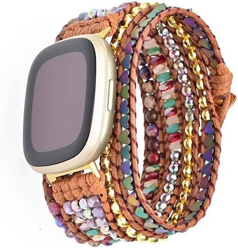 Boho Beaded Wraps Strap Compatible with Fitbit Versa 4/Versa 3/Sense 2/Sense,Women Men Handmade Natural Stone Colorful Jasper Strap for Versa 2 /Versa/Versa Lite in Saudi Arabia