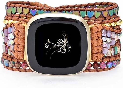 Boho Beaded Wraps Strap Compatible with Fitbit Versa 4/Versa 3/Sense 2/Sense,Women Men Handmade Natural Stone Colorful Jasper Strap for Versa 2 /Versa/Versa Lite in Saudi Arabia