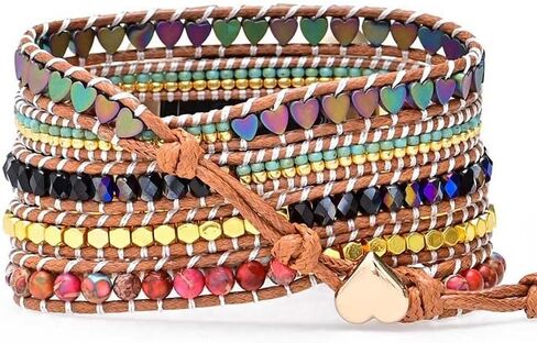 Boho Beaded Wraps Strap Compatible with Fitbit Versa 4/Versa 3/Sense 2/Sense,Women Men Handmade Natural Stone Colorful Jasper Strap for Versa 2 /Versa/Versa Lite in Saudi Arabia