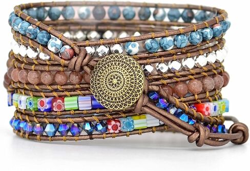 Boho Beaded Wraps Strap Compatible with Fitbit Versa 4/Versa 3/Sense 2/Sense,Women Men Handmade Natural Stone Colorful Jasper Strap for Versa 2 /Versa/Versa Lite in Saudi Arabia