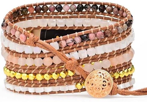 Boho Beaded Wraps Strap Compatible with Fitbit Versa 4/Versa 3/Sense 2/Sense,Women Men Handmade Natural Stone Colorful Jasper Strap for Versa 2 /Versa/Versa Lite in Saudi Arabia