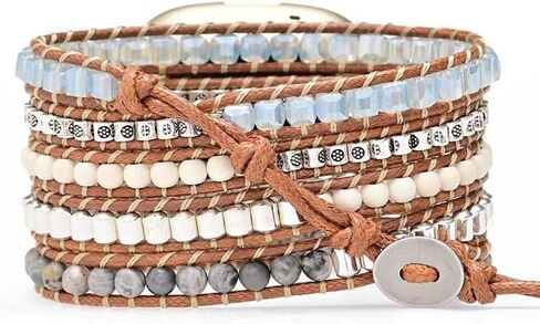 Boho Beaded Wraps Strap Compatible with Fitbit Versa 4/Versa 3/Sense 2/Sense,Women Men Handmade Natural Stone Colorful Jasper Strap for Versa 2 /Versa/Versa Lite in Saudi Arabia