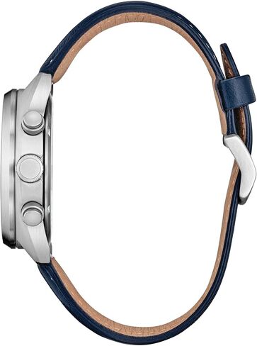 CITIZEN Mens Eco-Drive Captain America 85th Anniversary Chronograph & Collectors Coin, 41mm Silver-Tone Stainless Steel Case with a Blue Leather Strap & Blue Dial (Style: CA7046-46W) in Kuwait
