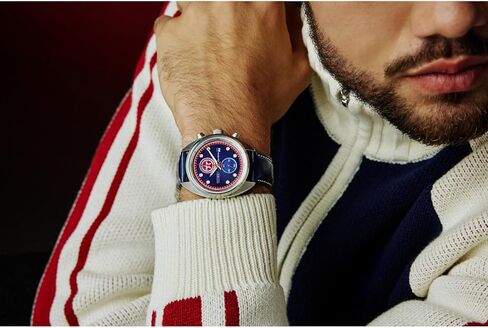 CITIZEN Mens Eco-Drive Captain America 85th Anniversary Chronograph & Collectors Coin, 41mm Silver-Tone Stainless Steel Case with a Blue Leather Strap & Blue Dial (Style: CA7046-46W) in Kuwait
