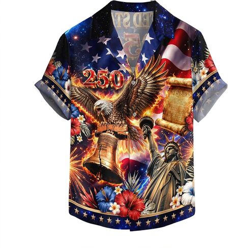 Hawaiian Shirt for Men, 4th of July Shirts for Men, American 250 Anniversary Shirt in Kuwait