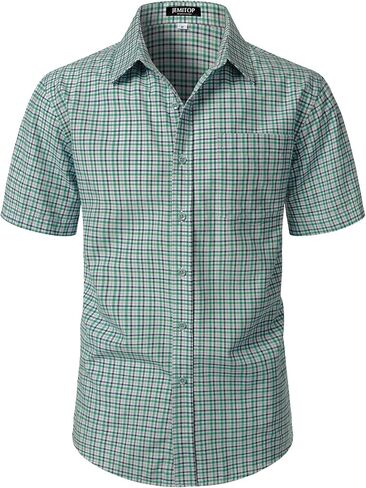 JEMITOP Mens Lightweight Slim Fit Short Sleeve Button Down Shirt Business Casual Plaid Dress Shirts with Pocket in Saudi Arabia
