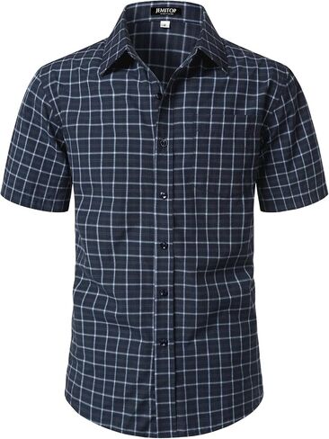 JEMITOP Mens Lightweight Slim Fit Short Sleeve Button Down Shirt Business Casual Plaid Dress Shirts with Pocket in Saudi Arabia