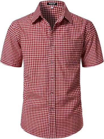 JEMITOP Mens Lightweight Slim Fit Short Sleeve Button Down Shirt Business Casual Plaid Dress Shirts with Pocket in Saudi Arabia