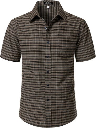 JEMITOP Mens Lightweight Slim Fit Short Sleeve Button Down Shirt Business Casual Plaid Dress Shirts with Pocket in Saudi Arabia