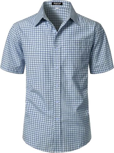 JEMITOP Mens Lightweight Slim Fit Short Sleeve Button Down Shirt Business Casual Plaid Dress Shirts with Pocket in Saudi Arabia