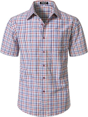JEMITOP Mens Lightweight Slim Fit Short Sleeve Button Down Shirt Business Casual Plaid Dress Shirts with Pocket in Saudi Arabia