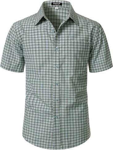 JEMITOP Mens Lightweight Slim Fit Short Sleeve Button Down Shirt Business Casual Plaid Dress Shirts with Pocket in Saudi Arabia