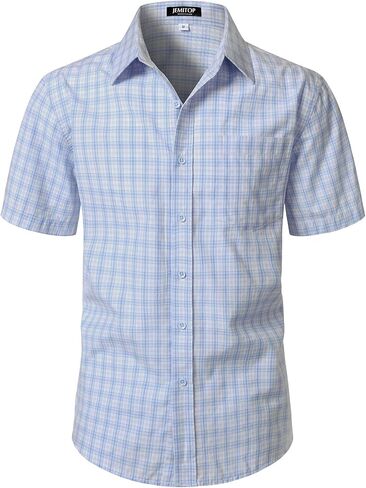 JEMITOP Mens Lightweight Slim Fit Short Sleeve Button Down Shirt Business Casual Plaid Dress Shirts with Pocket in Saudi Arabia
