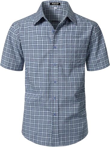 JEMITOP Mens Lightweight Slim Fit Short Sleeve Button Down Shirt Business Casual Plaid Dress Shirts with Pocket in Saudi Arabia