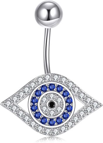 CRMAD Sterling Silver Evil Eyes Belly Button Rings - Hypoallergenic Navel Rings for Women - Body Piercing Jewelry in Kuwait
