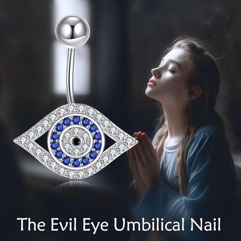 CRMAD Sterling Silver Evil Eyes Belly Button Rings - Hypoallergenic Navel Rings for Women - Body Piercing Jewelry in Kuwait