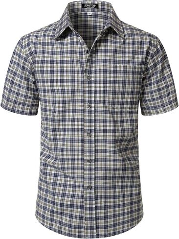 JEMITOP Mens Lightweight Slim Fit Short Sleeve Button Down Shirt Business Casual Plaid Dress Shirts with Pocket in Saudi Arabia