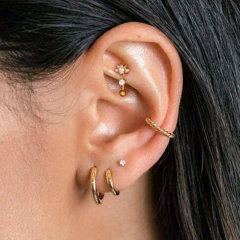 16G Rook Piercing Jewelry Gold, 316L Stainless Steel Eyebrow Rings Piercing Jewelry Flower Threaded Lip Labret Barbells Ring 8mm in Saudi Arabia