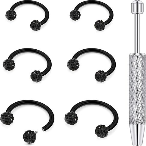 18G 16G 14G Horseshoe Septum Nose Ring Piercing Jewelry Stainless Steel Internal Thread Circular Barbell Daith Rook Earring Snake Bite Lip Ring Piercing Jewelry for Women CZ Silver Black Gold in Kuwait