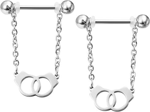14G 2Pcs Handcuffs Nipple Rings with Chain 316L Stainless Steel Nipple Barbells Nipple Piercing Jewelry for Women Men in Saudi Arabia