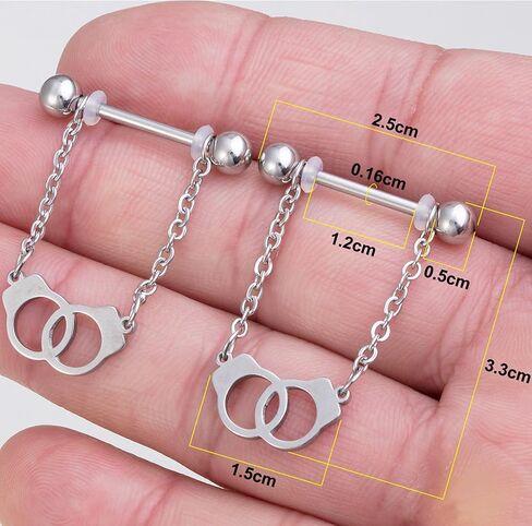 14G 2Pcs Handcuffs Nipple Rings with Chain 316L Stainless Steel Nipple Barbells Nipple Piercing Jewelry for Women Men in Saudi Arabia