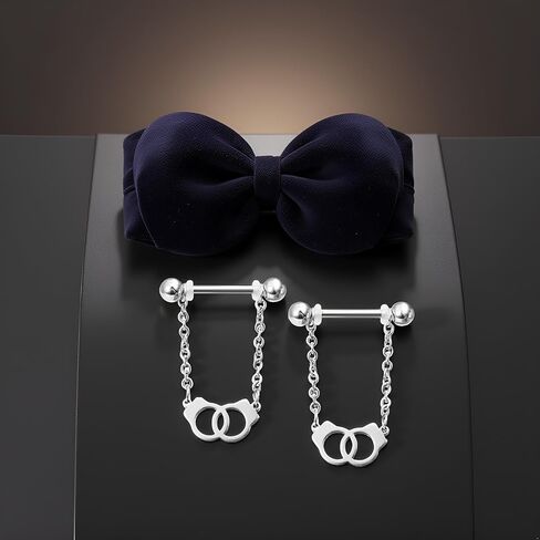 14G 2Pcs Handcuffs Nipple Rings with Chain 316L Stainless Steel Nipple Barbells Nipple Piercing Jewelry for Women Men in Saudi Arabia