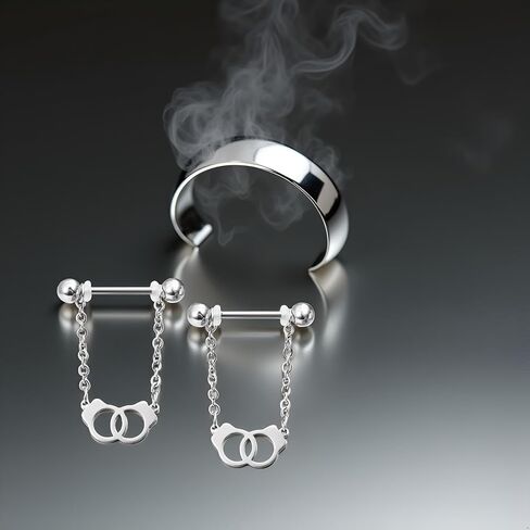 14G 2Pcs Handcuffs Nipple Rings with Chain 316L Stainless Steel Nipple Barbells Nipple Piercing Jewelry for Women Men in Saudi Arabia