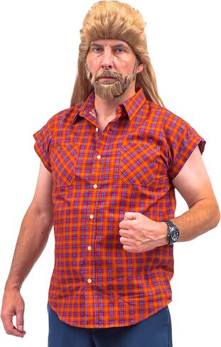 Joe the Janitor Dirt Flannel Tank Top Wig and Beard Halloween Costume Cosplay in Kuwait