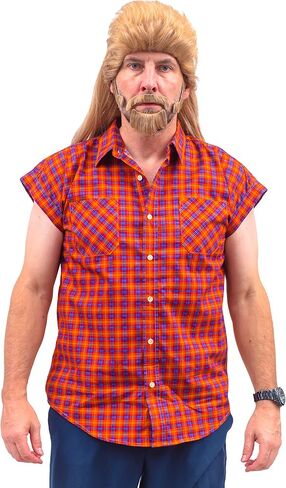 Joe the Janitor Dirt Flannel Tank Top Wig and Beard Halloween Costume Cosplay in Kuwait