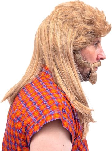 Joe the Janitor Dirt Flannel Tank Top Wig and Beard Halloween Costume Cosplay in Kuwait