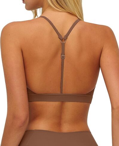 Comper V Neck Bra Adjustable Straps Padded Bralettes Everyday Basic Bras Low Impact Spaghetti Thin Strap Top in Saudi Arabia
