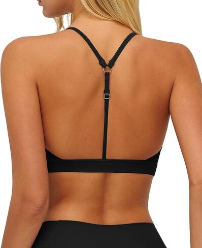 Comper V Neck Bra Adjustable Straps Padded Bralettes Everyday Basic Bras Low Impact Spaghetti Thin Strap Top in Saudi Arabia