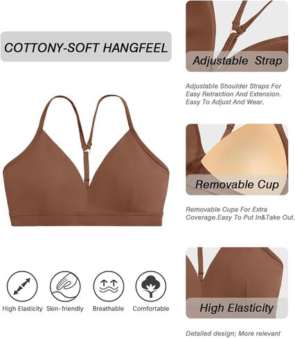 Comper V Neck Bra Adjustable Straps Padded Bralettes Everyday Basic Bras Low Impact Spaghetti Thin Strap Top in Saudi Arabia